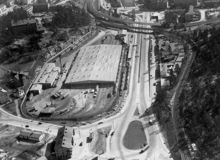 Flygfoto över Brommahallen år 1953