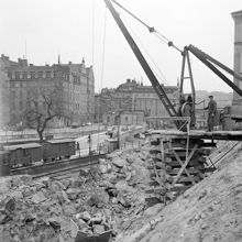 Nya järnvägslinjens framdragning över Riddarholmen