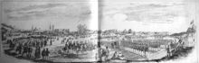 Revy på Ladugårdsgärde i juli 1855. Teckning i Illustrerad Tidning, nr 26 den 7 juli 1855.