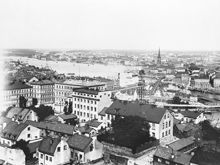 Utsikt från Katarina kyrktorn över trakten vid Mosebacke Torg