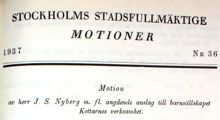 Motion angående anslag till barnsällskapet Kottarnes verksamhet - Stadsfullmäktige 1937