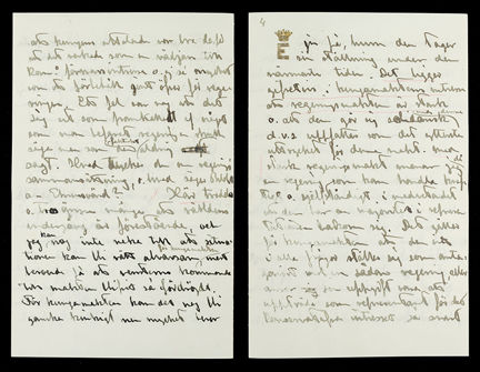 Utdrag ur ett brev från prins Eugen till museimannen Carl Anton Ossbahr skrivet 1909 där han uttrycker sin åsikt om kungamakten. 