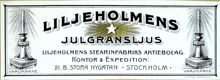 Etikett. Liljeholmens julgransljus. Liljeholmens Stearinfabriks-Aktiebolag