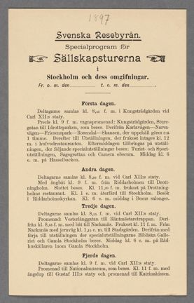 Svenska Resebyråns specialprogram för sällskapsturer, 1897