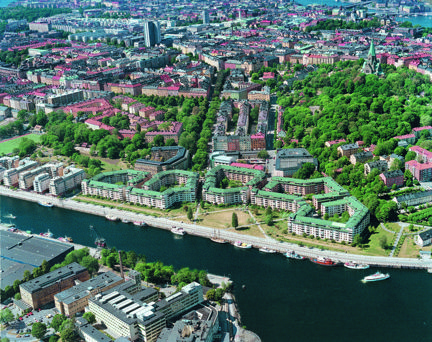 Flygfoto över Hammarby Sjöstad och Södermalm