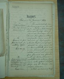 Konstapel Gustaf Adolf Jansson vid polisens prostitutionsavdelning varnas för oförstånd i tjänsten. Rapport och PM 1903