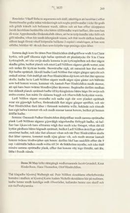Rättens text om dödgrävaren Per Hindrichsson, ur tryckta tänkeboken 1635.