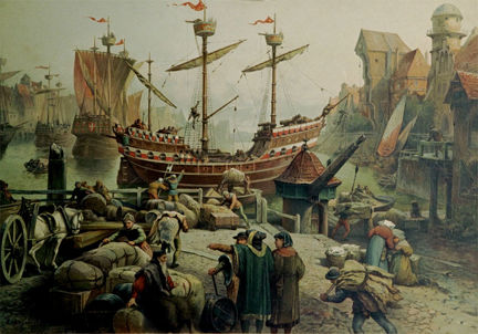 Hamn i Tyskland på skolplansch. 