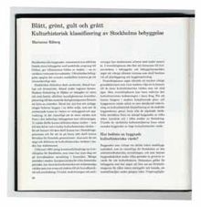 Blått, grönt, gult och grått : kulturhistorisk klassificering av Stockholms bebyggelse / Marianne Råberg