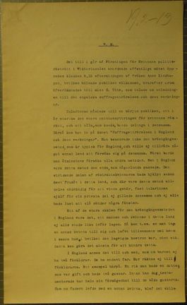Engelska förkämpar för kvinnlig rösträtt talar i Stockholm - polisrapport 1913.