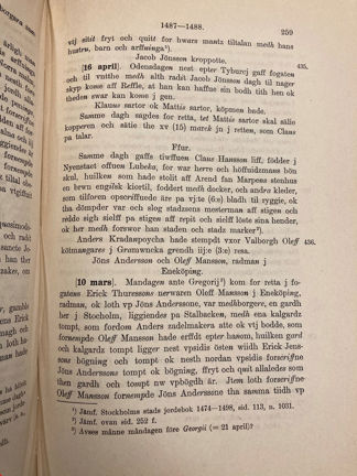 Tryckt text ur Stockholms stads tänkebok 1488