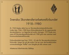 Svenska Skorstensferiarbetareförbundet 1918–1980 – Saltmätargatan 14 – minnesmärke