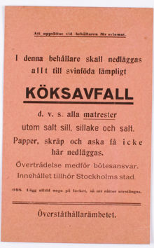Överståthållarämbetets anslag om köksavfall