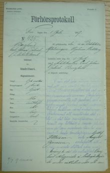 Arbetskarlen Carl Johan Gabriel Berglund, 26, häktad för lösdriveri 1 juli 1887 - polisförhör
