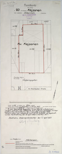 Underlag för bygglov år 1937, fastigheten Kejsaren 20