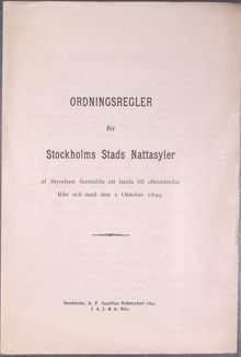 Ordningsregler för nattasylerna för husvilla 1899