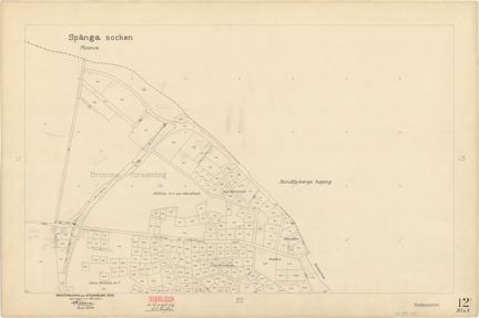 Kartan är ritad i tusch på papper som gulnat med tiden