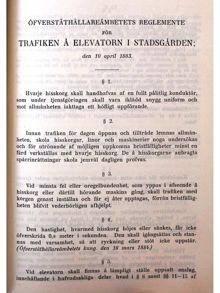 "Reglemente för Trafiken å Elevatorn i Stadsgården" 1883