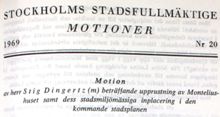 Motion beträffande upprustning av Monteliushuset samt dess stadsmiljömässiga inplacering i den kommande stadsplanen - Stadsfullmäktige 1969
