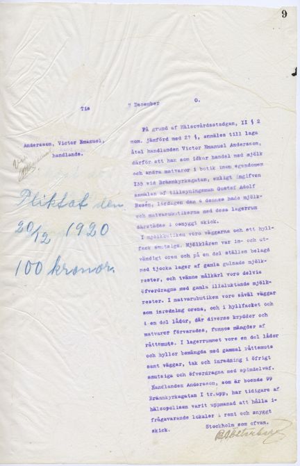 Hälsopolisen – ”råttsmuts” och ”spindelväf” i matbutik - 1920