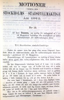 Motion om åtgärder mot hälsovådliga förhållanden i tullbevakningens vaktrumslokaler – Stadsfullmäktige 1912
