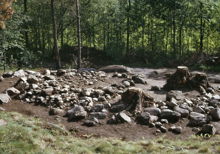 Vy från sydväst över gravfält RAÄ 26 i Östberga, Brännkyrka socken