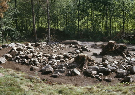 Vy från sydväst över gravfält RAÄ 26 i Östberga, Brännkyrka socken