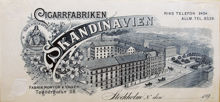 Fakturahuvud. Cigarrfabriken Skandinavien