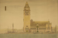 Ragnar Östbergs tävlingsförslag till Rådhus ”Mälardrott” 1905 (samlingspost 23 ritningar)