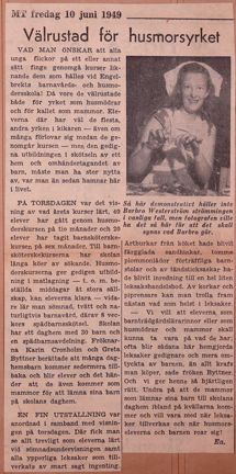 Tidningsartikel om välbehövlig husmoderskurs hos Engelbrekts barnavårds- och husmodersskola.