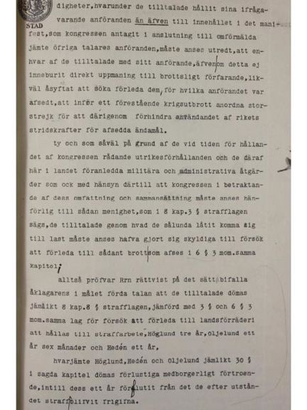 Höglund, Hedén och Oljelund inför rätta 1916