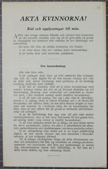 AKTA KVINNORNA! Råd och upplysningar till unga män - sexualupplysningspamflett 1924