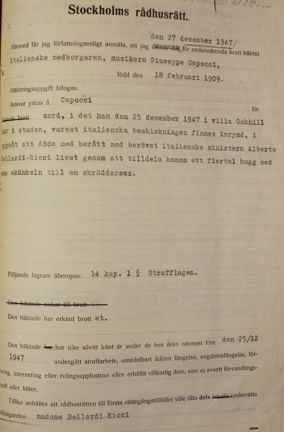 Dom i rättegången mot Gueseppe Capocci, år 1948