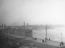 Utsikt från Fjällgatan 9 över Katarinavägen. Skeppsbron i fonden