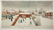 Utsigt från mitt fönster N.60 vid Högbergsgatan. D.L. (Doktor Levin). Eric. Undertecknad. Gerber. Kniberg. Calle och Lotta Kniberg. Löjtnant Segerwall. Toffelsmällan.