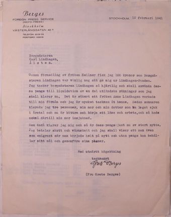 Tackbrev från emigrant till Carl Lindhagen