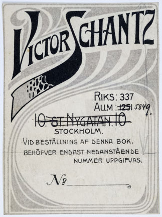 Reklamtryck i svart med dekoration, text och delvis överstruken text.