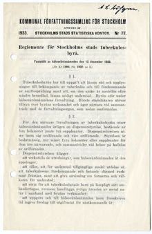 Reglemente för stadens tuberkulosbyrå 1933