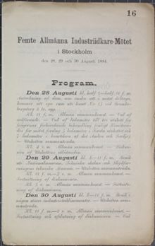 Femte Allmänna Industriidkare-Mötet i Stockholm den 28, 29 och 30 augusti 1881. Program.