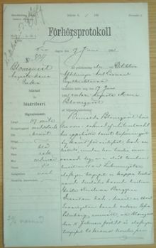 Änkan Augusta Maria Blomquist, 45, häktad för lösdriveri 19 juni 1891 - polisförhör