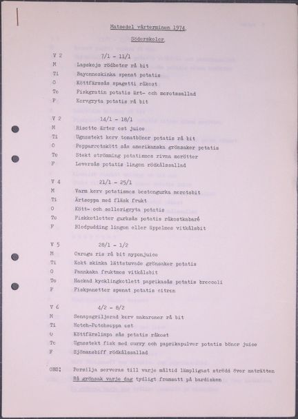 Skolmatsedel 1974