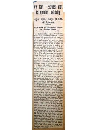 "Ny fart i striden mot hattspjuten behövlig" - artikel Dagens Nyheter 1913.