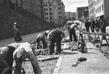Arbete med spårvägsspår på Skånegatan