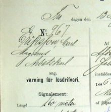 Arbetskarlen Carl Magnus Eriksson, 68, varnad för lösdriveri 13 augusti 1886 - polisförhör