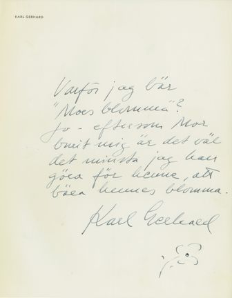 Karl Gerhard skriver i ett brev från 1941 om varför han väljer att bära Mors blomma