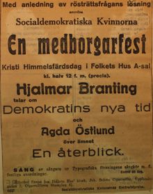 En medborgarfest med anledning av rösträttsfrågans lösning!