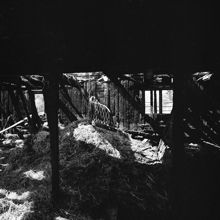 Enskede Gård. Interiör från det nedbrunna stallet. (F.d. oxhuset, byggt på 1830-40 talet)