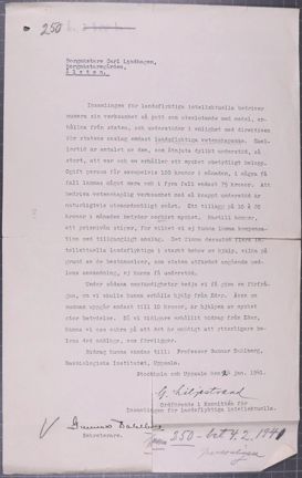 Maskinskrivet brev om ansökan om ekonomisk hjälp till flyktingar