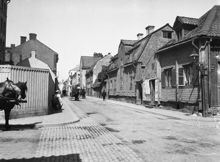 Nytorgsgatan norrut från Åsögatan. Nytorgsgatan 25 t.h