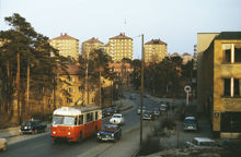Trådbuss på linje 90 i Årsta 1964